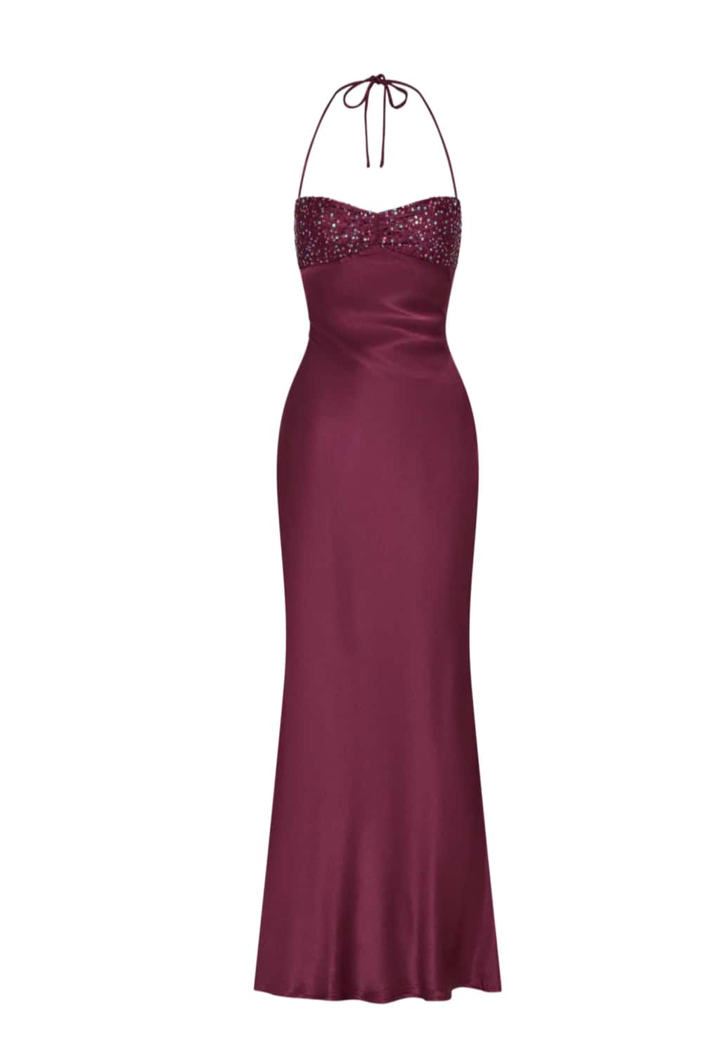 Halter Pink Satin Fitted Long Formal Dress