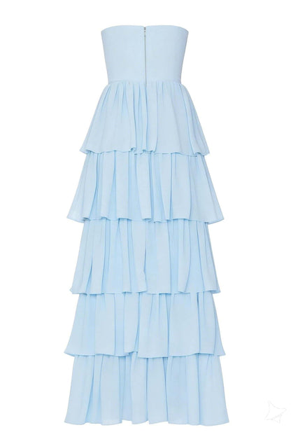 Light Blue Chiffon Sweetheart Ruffle Long Dress