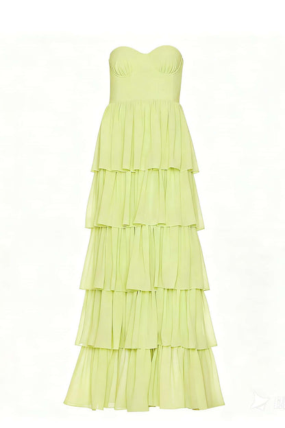 Light Blue Chiffon Sweetheart Ruffle Long Dress