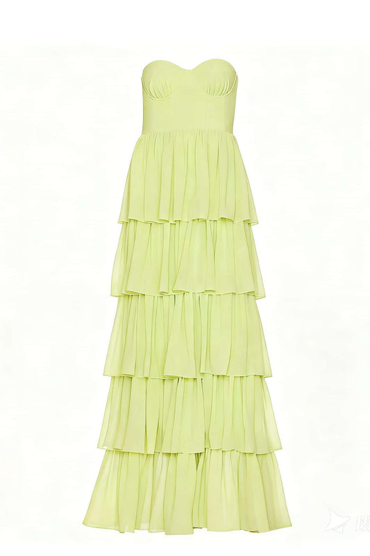 Light Blue Chiffon Sweetheart Ruffle Long Dress