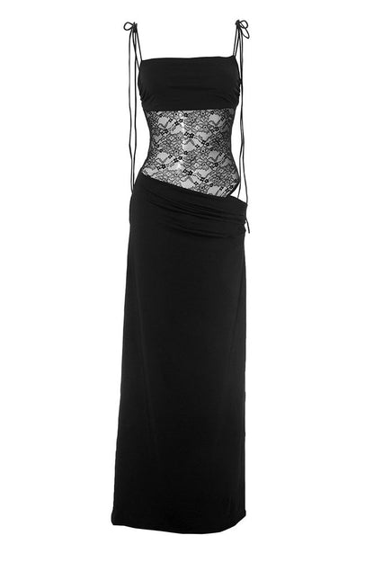 Brown Sheer Lace Spandex Long Dress
