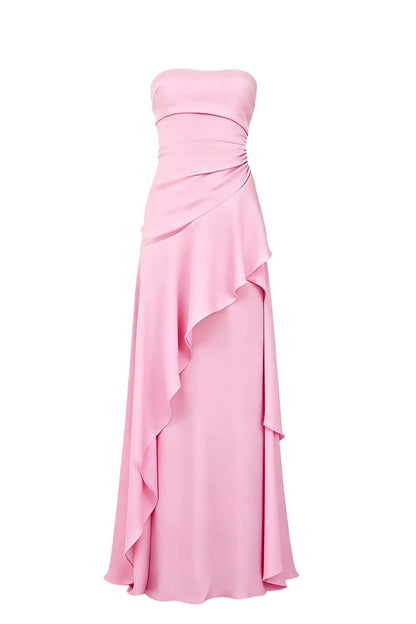 Lime Green Strapless Ruched Slit Dress