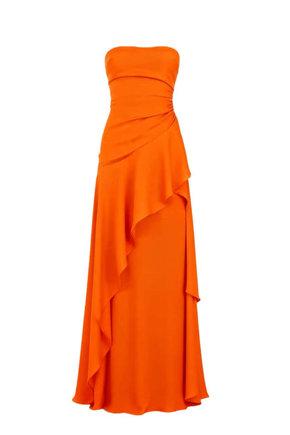 Lime Green Strapless Ruched Slit Dress