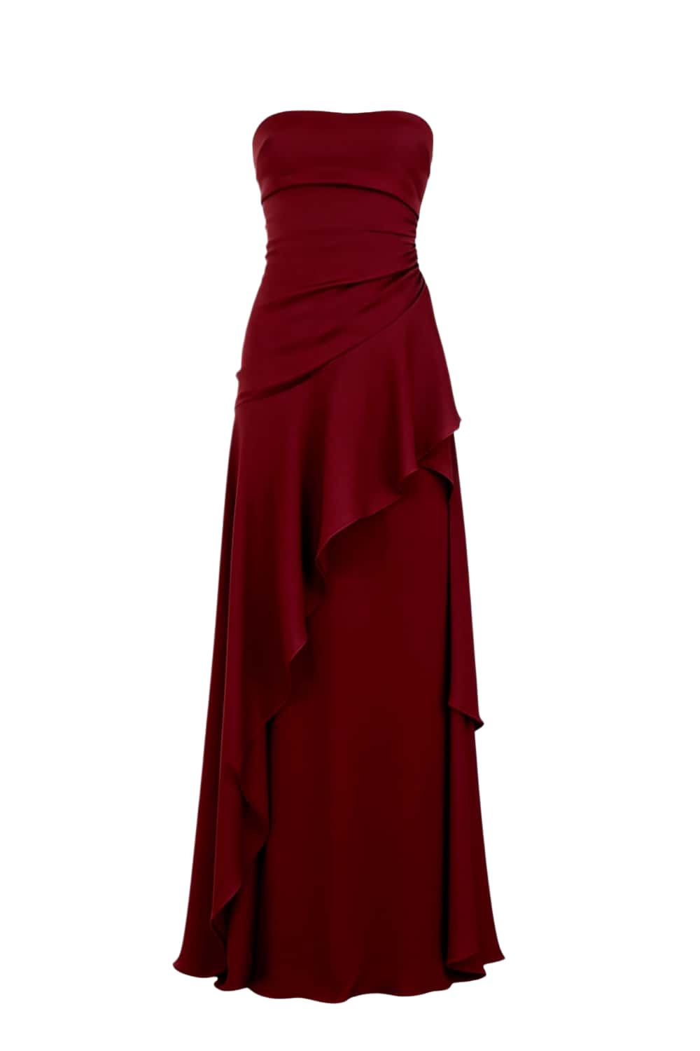 Lime Green Strapless Ruched Slit Dress