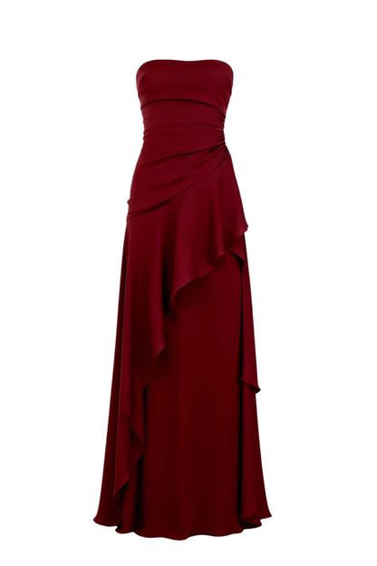 Lime Green Strapless Ruched Slit Dress