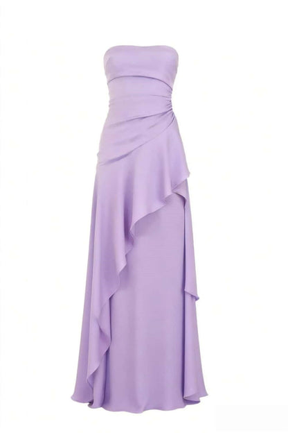Lime Green Strapless Ruched Slit Dress