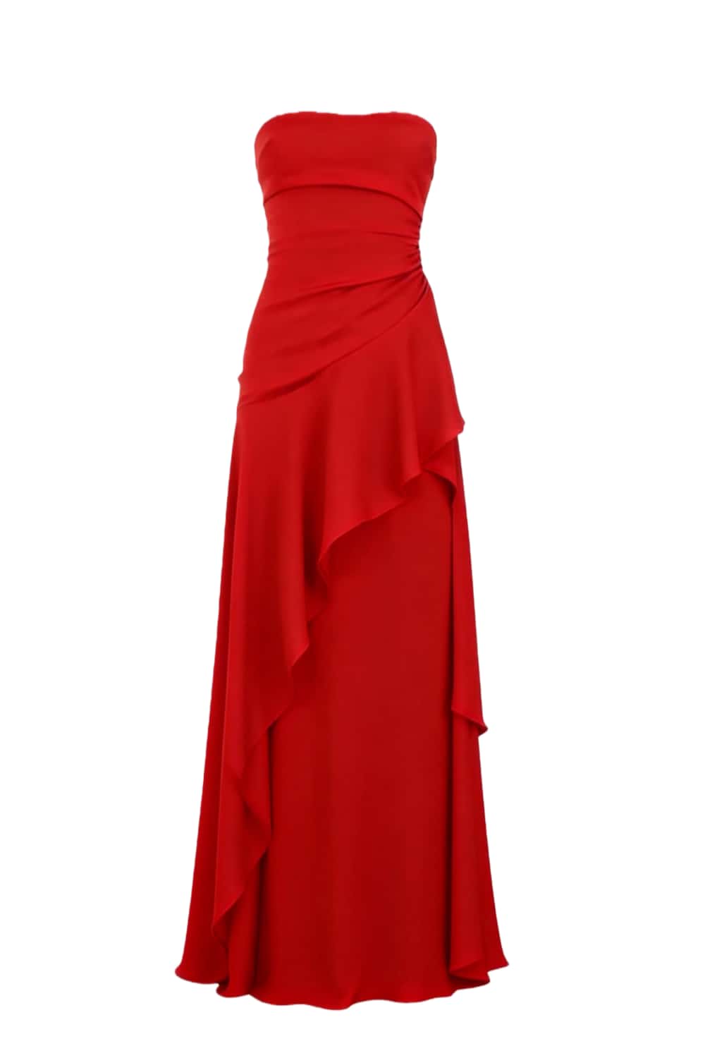 Lime Green Strapless Ruched Slit Dress