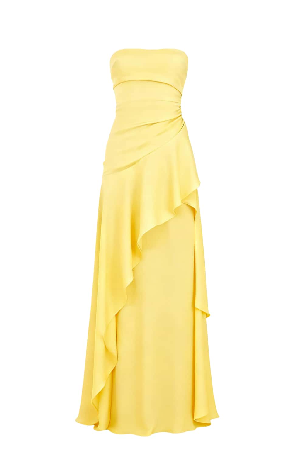 Lime Green Strapless Ruched Slit Dress