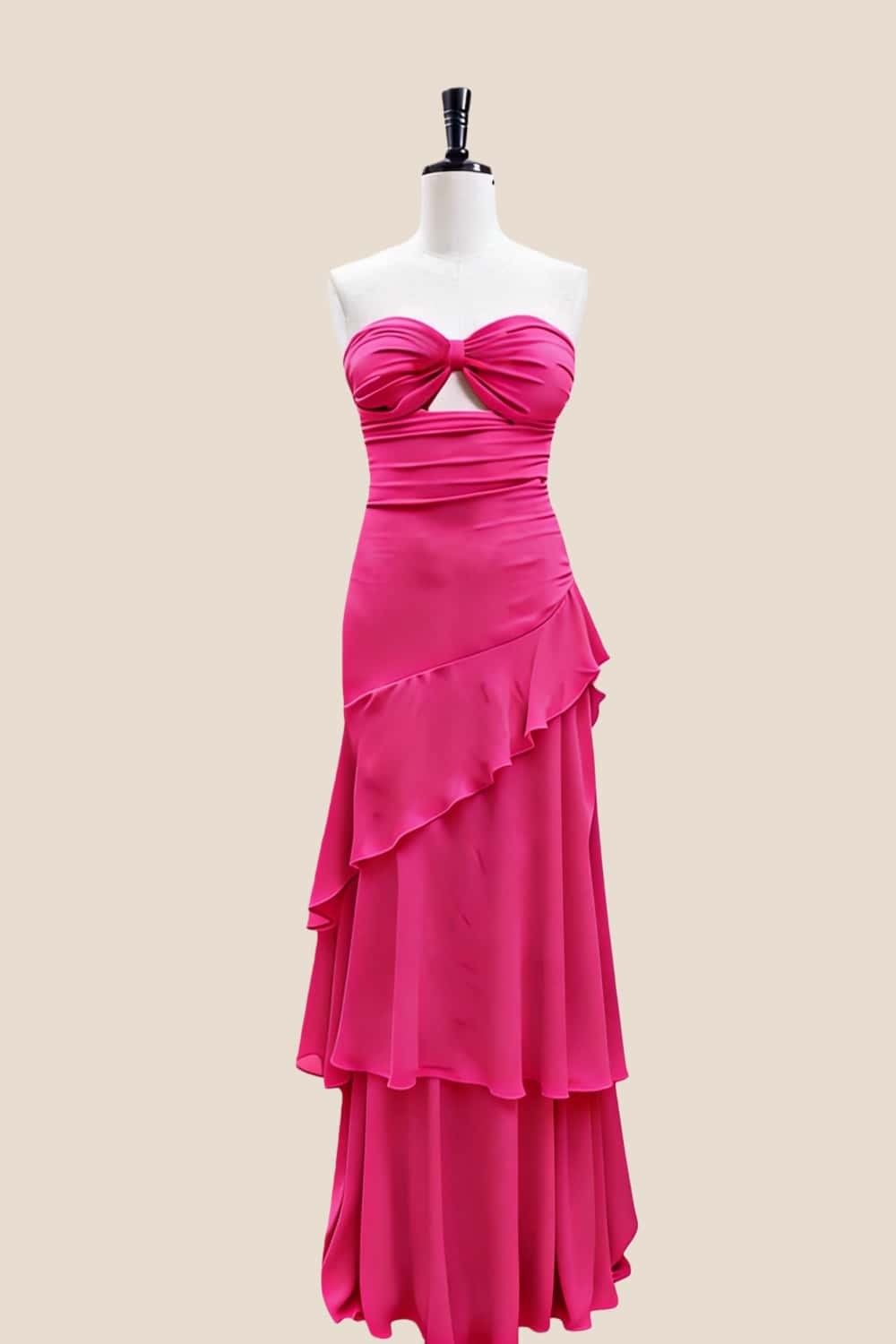 Keyhole Yellow Chiffon Ruffle Maxi Dress