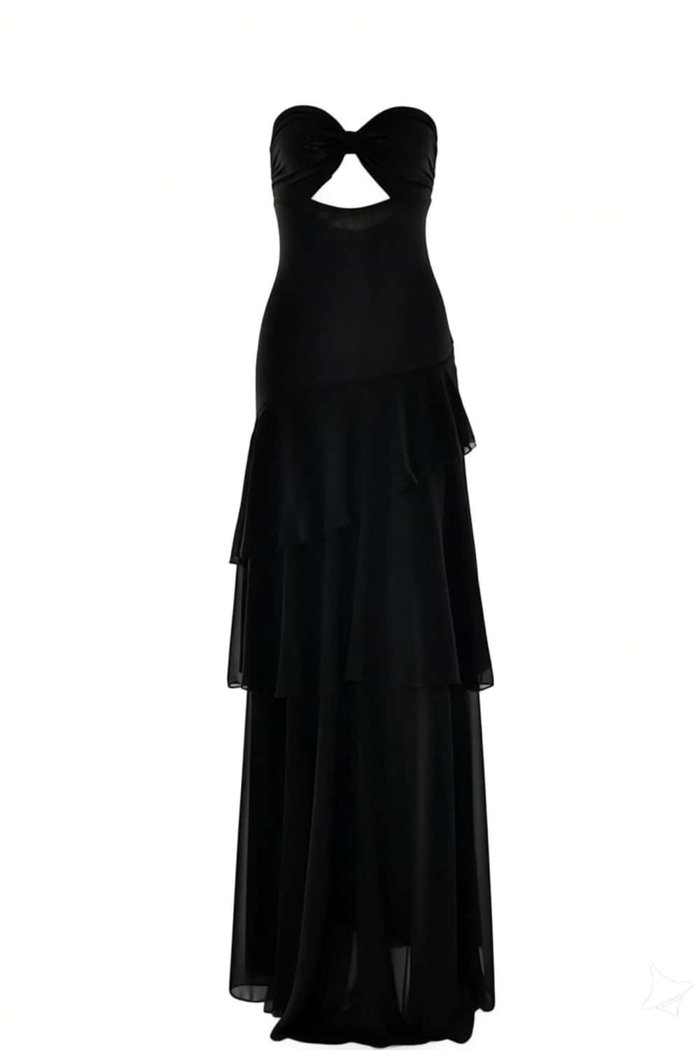 Keyhole Yellow Chiffon Ruffle Maxi Dress