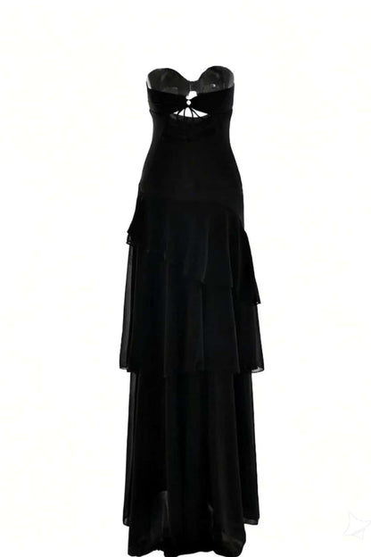 Keyhole Yellow Chiffon Ruffle Maxi Dress