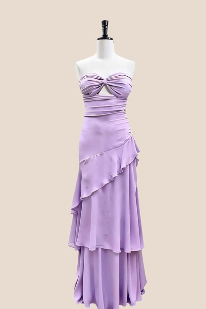 Keyhole Yellow Chiffon Ruffle Maxi Dress