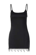 Black Straps Tight Short Dress with Tassel