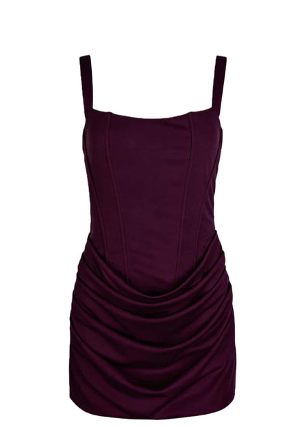 Brown Square Neck Ruched Tight Short Dress