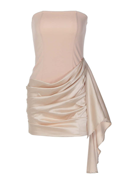 Nude Tight Ruched Side Train Short Dress
