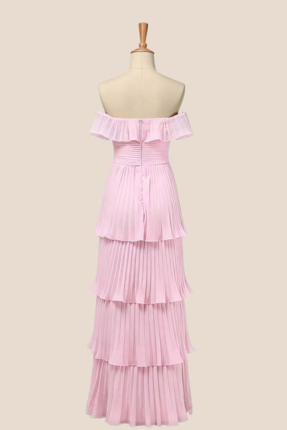 Off the Shoulder Yellow Pleated Maxi Dress