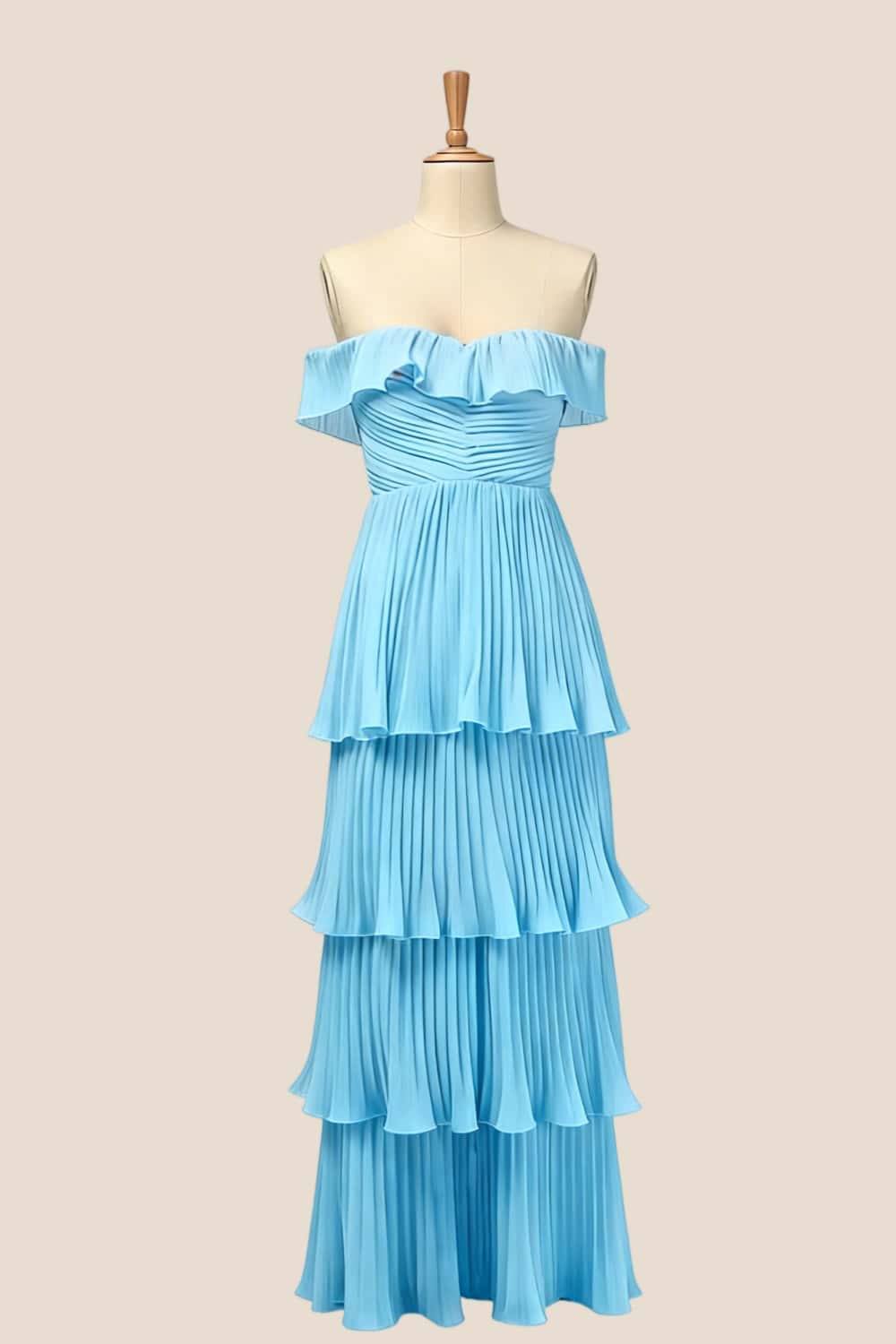 Off the Shoulder Yellow Pleated Maxi Dress