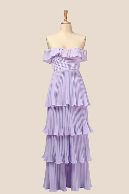 Off the Shoulder Yellow Pleated Maxi Dress