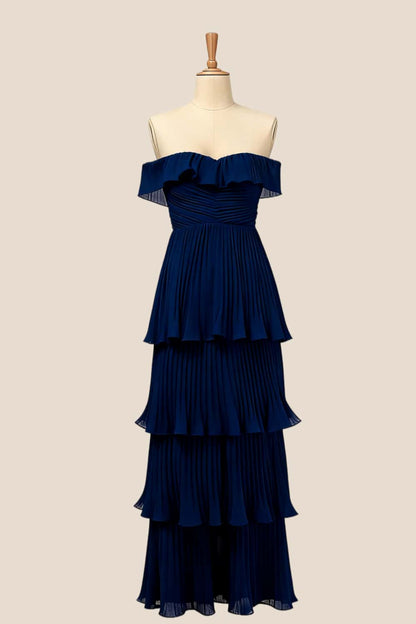 Off the Shoulder Yellow Pleated Maxi Dress