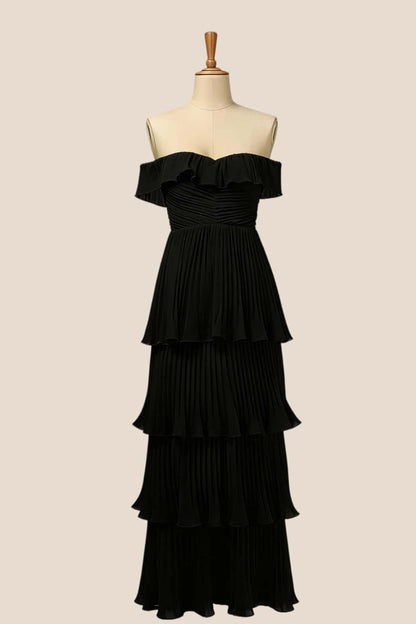Off the Shoulder Pink Pleated Maxi Dress