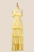 Off the Shoulder Yellow Pleated Maxi Dress