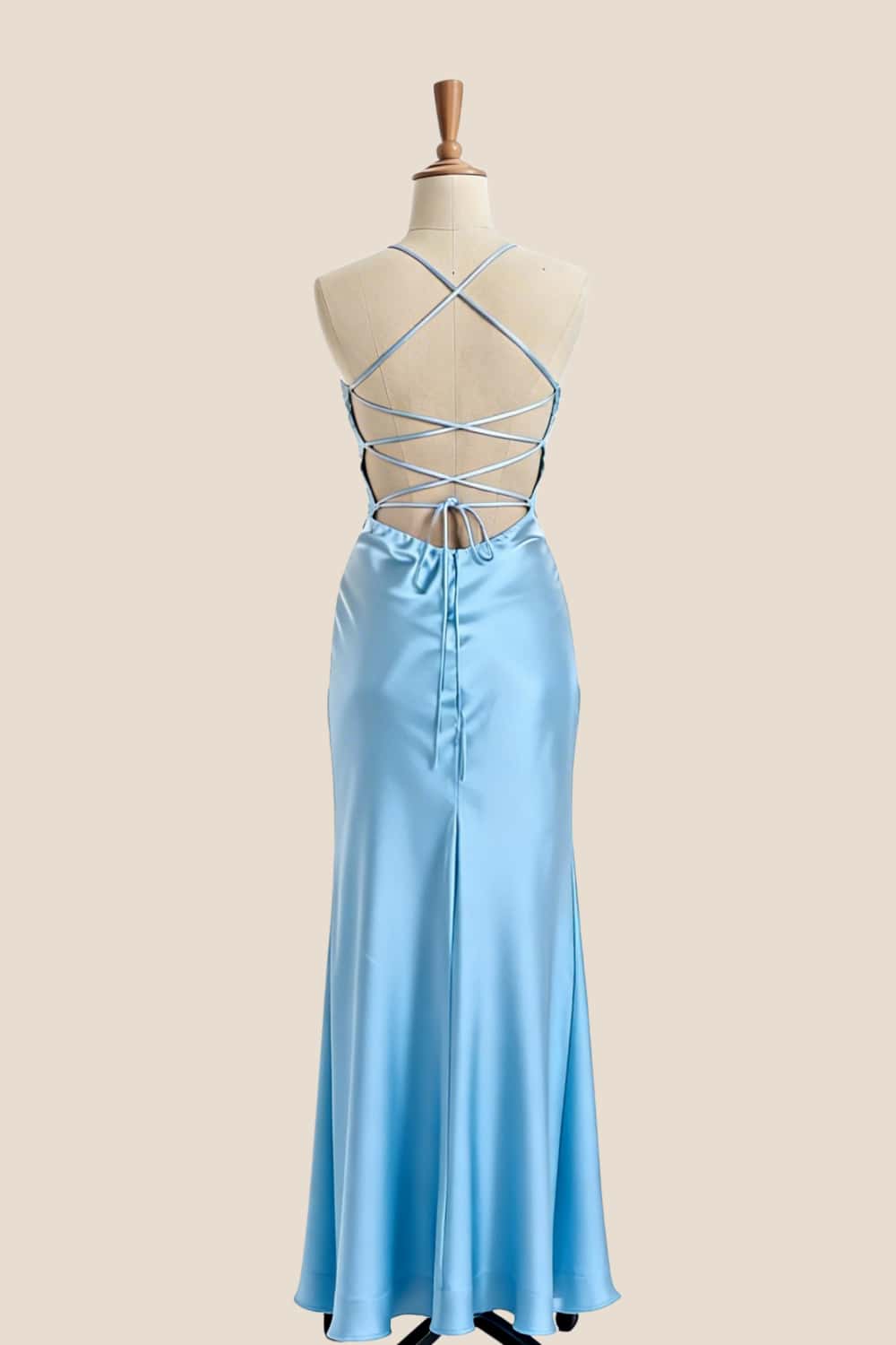 Light Blue Straps Satin Fitted Party Dress