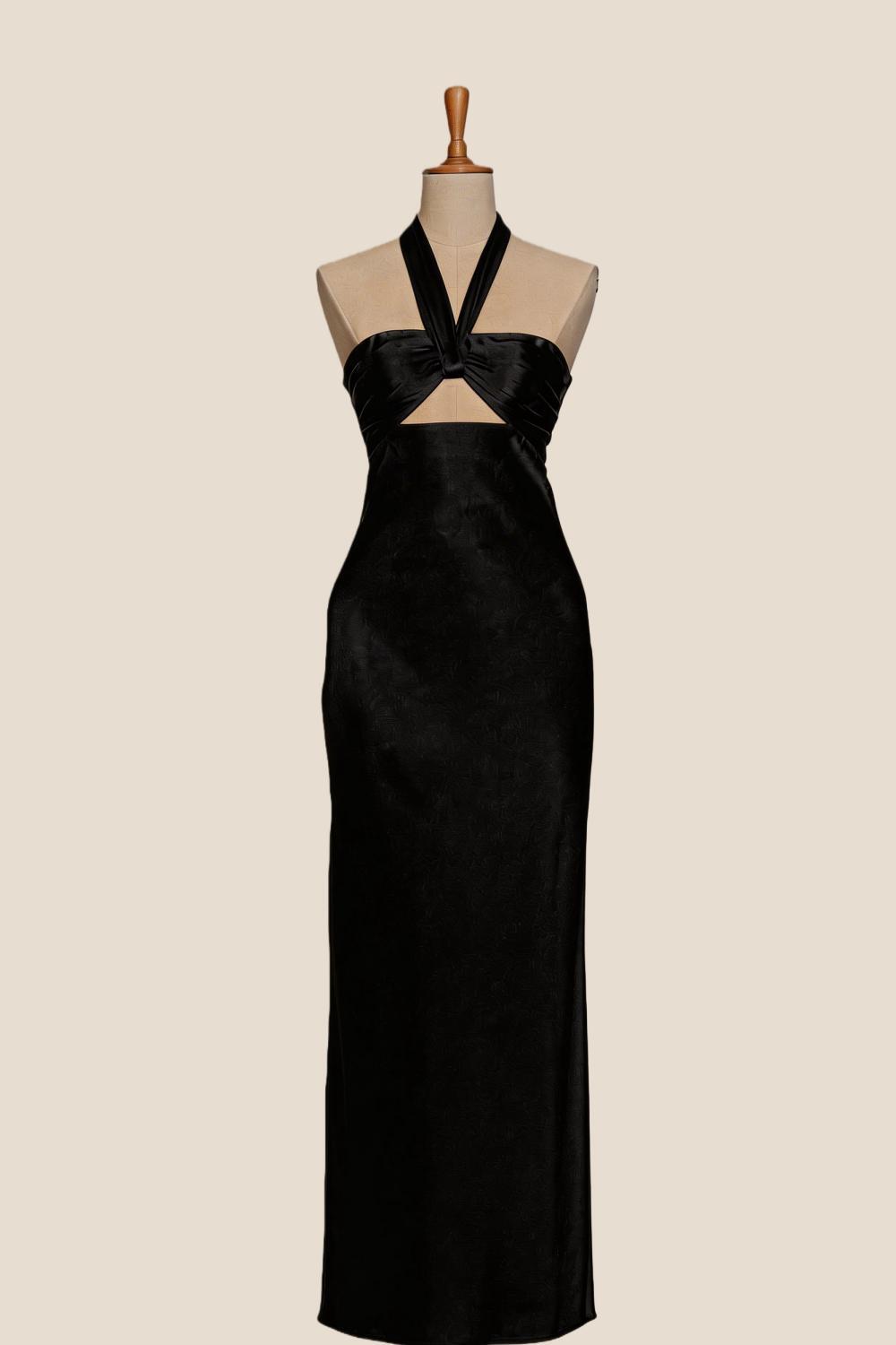 Halter Yellow Soft Satin Fitted Long Dress
