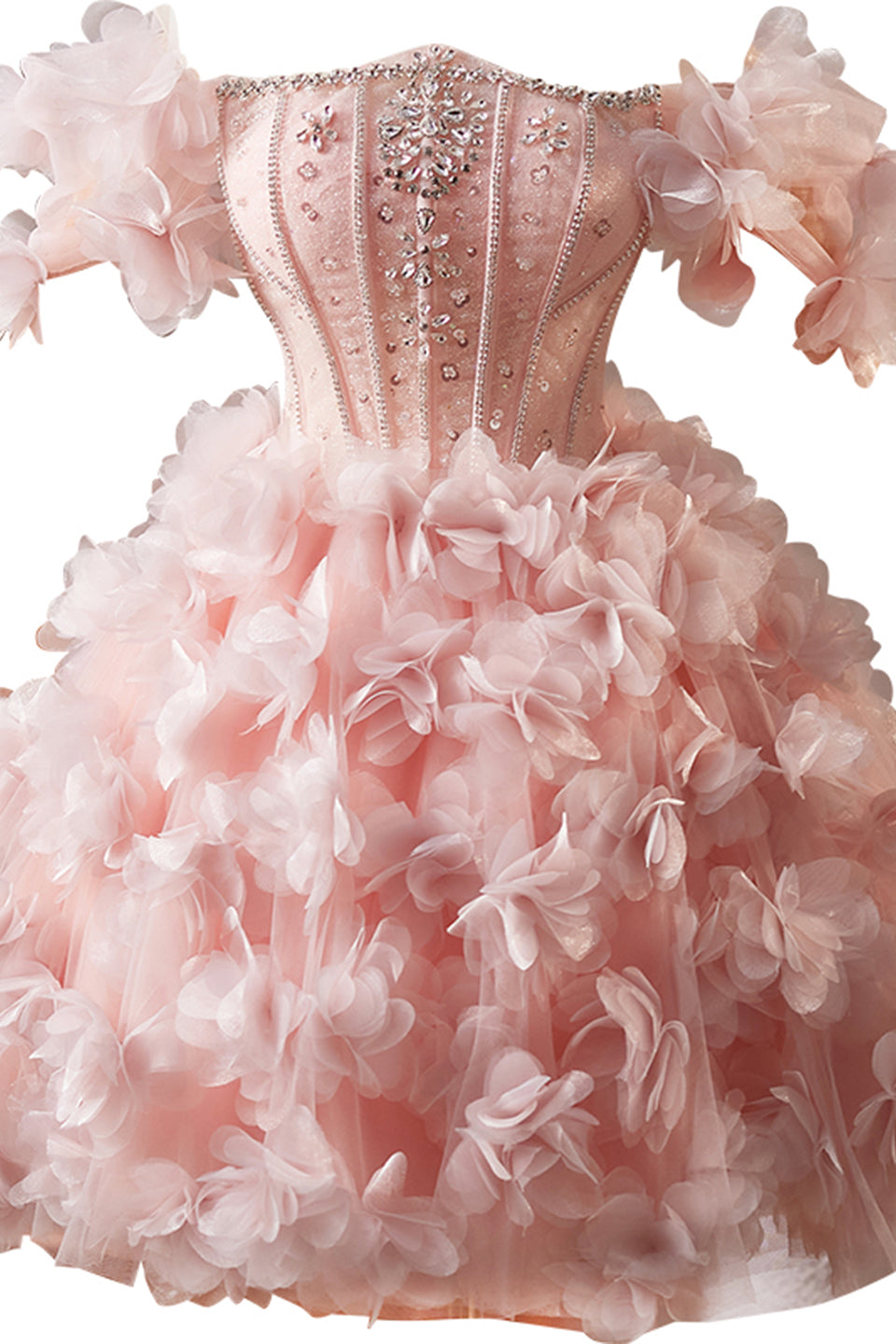 Off the Shoulder Pink Floral Short Dress with Beaded
