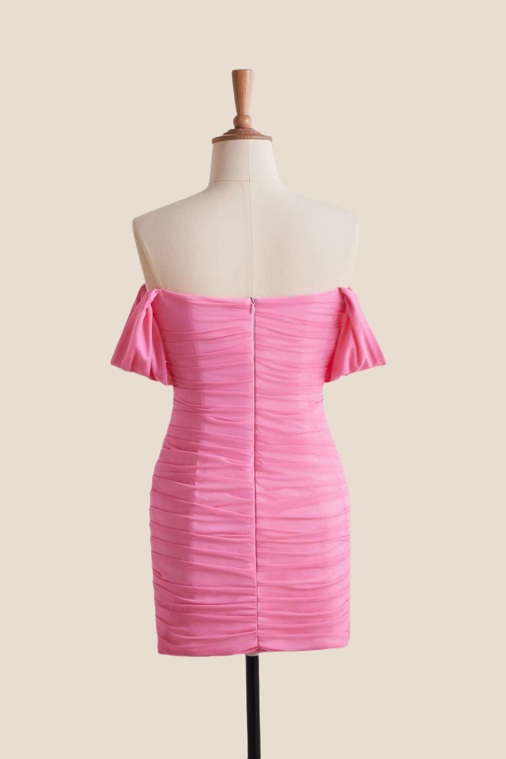 Off the Shoulder Pink Ruched Short Dress