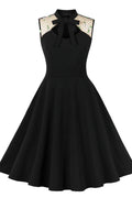 High Neck Embroidery Black Swing Dress
