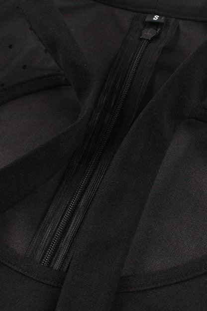 High Neck Embroidery Black Swing Dress