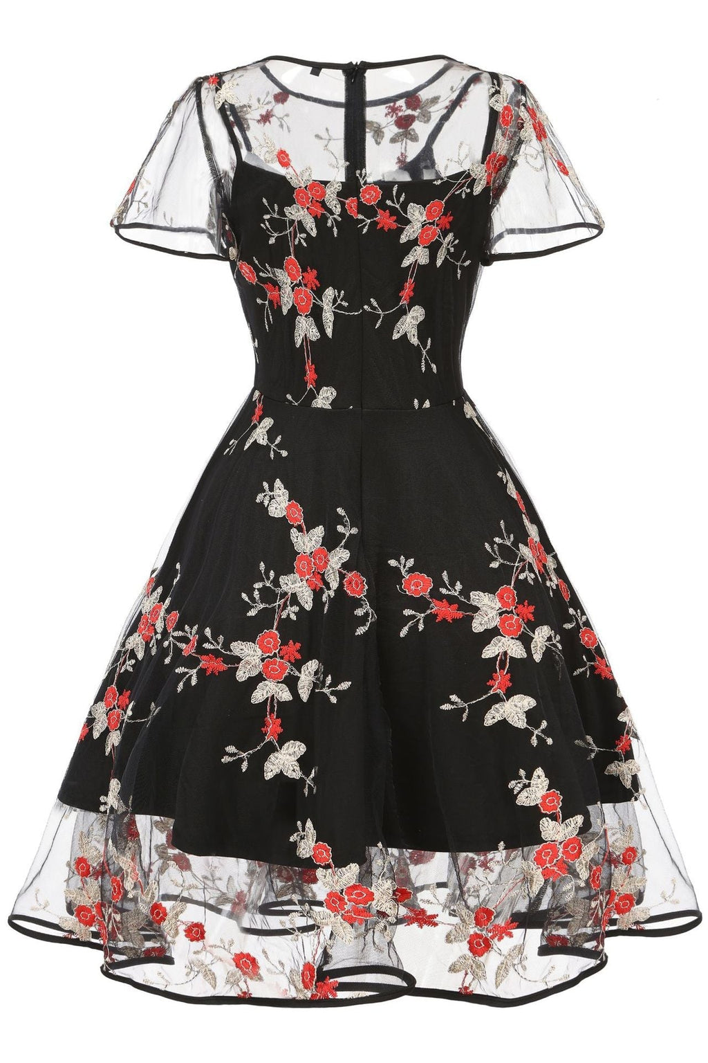 Mesh Black and Blue Floral Embroidery Dress