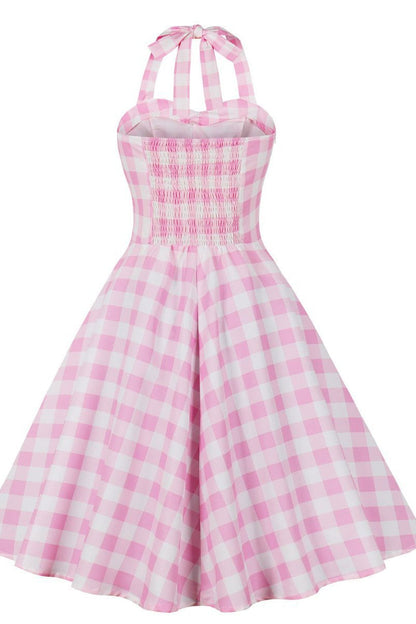 Pink Plaid Straps Barbie Dress
