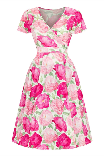 Pink Floral Wrap Dress with Sash