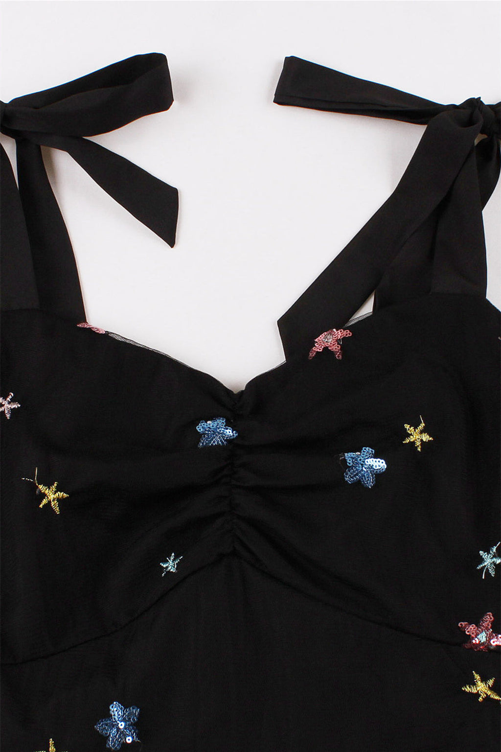Black Mesh Short Dress with Sequin Stars