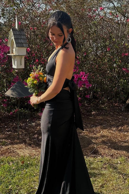Halter Sage Fitted Long Formal Dress