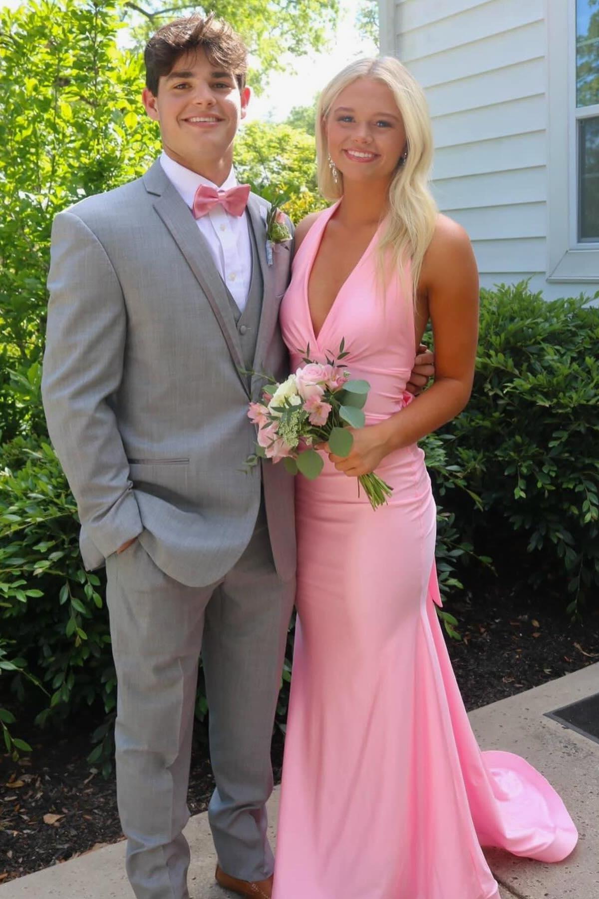 Halter Sage Fitted Long Formal Dress
