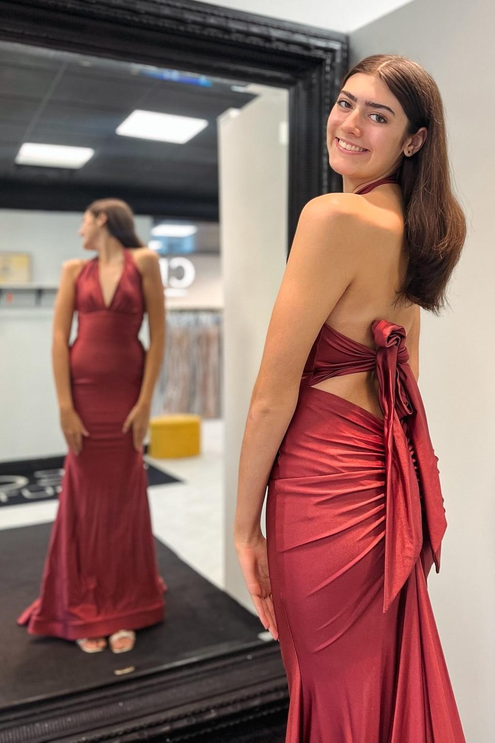 Halter Sage Fitted Long Formal Dress