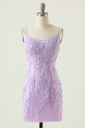 Lavender Lace Straps Tight Mini Dress