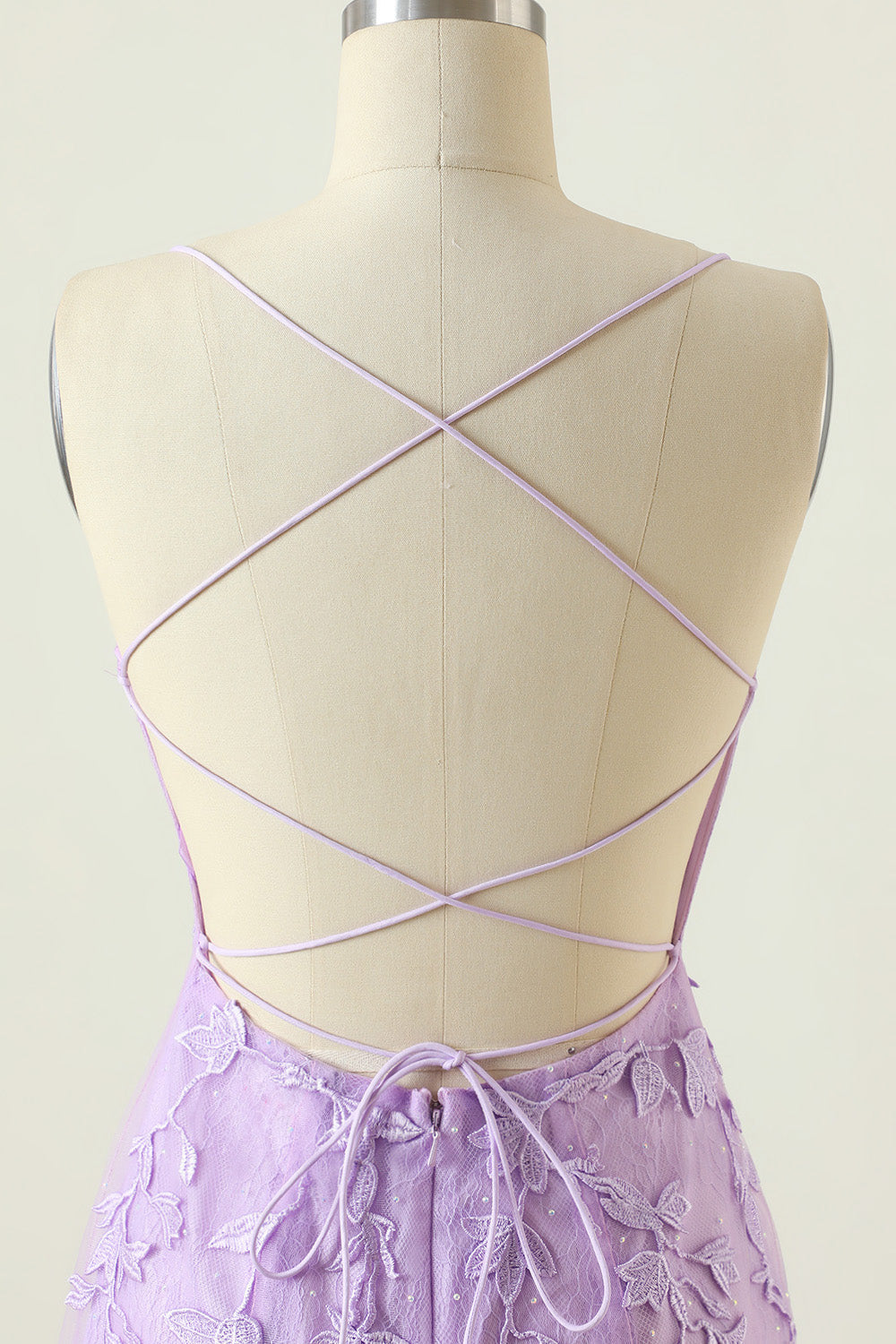 Lavender Lace Straps Tight Mini Dress