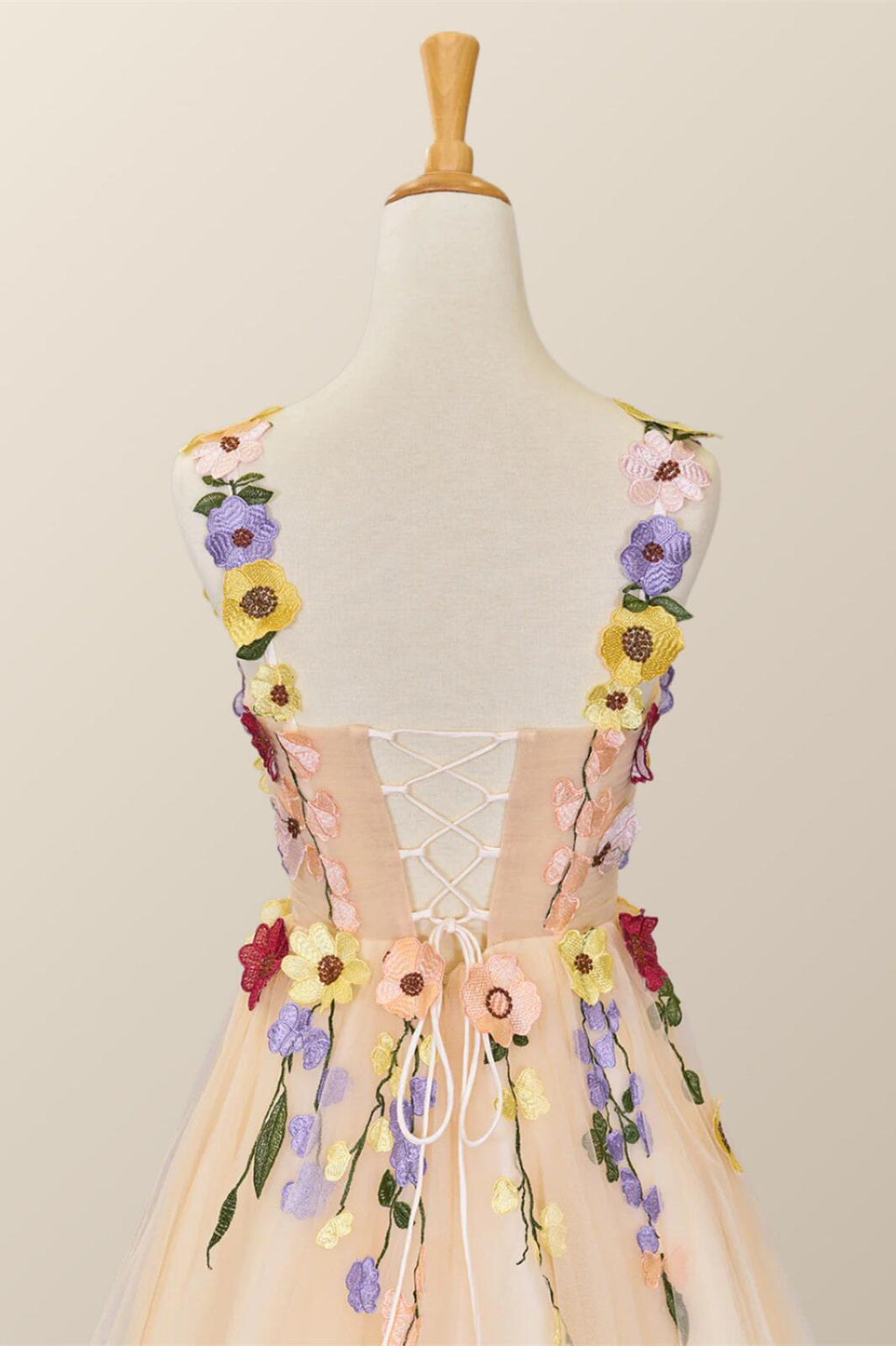 3D Floral Champagne Tulle Short Dress