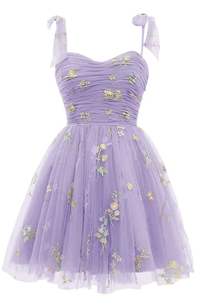 Lavender A-line Floral Short Princess Dress