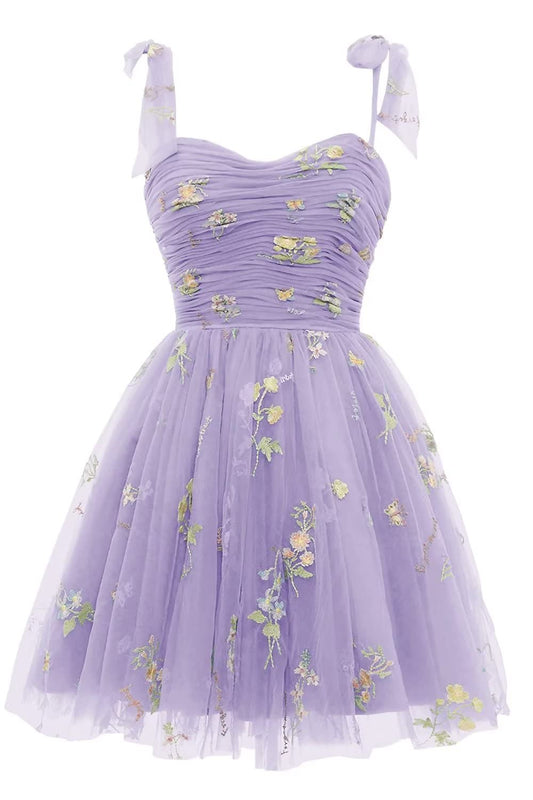 Lavender A-line Floral Short Princess Dress
