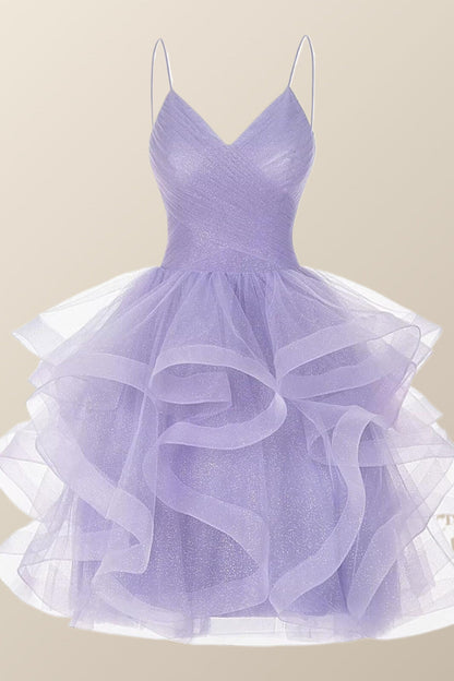 Lavender Ruffles Short A-line Party Dress