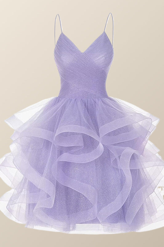 Lavender Ruffles Short A-line Party Dress