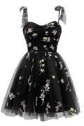 Black A-line Floral Short Princess Dress