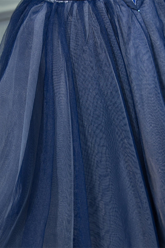 Off the Shoulder Short Sleeves Navy Blue Tutu Party Dress