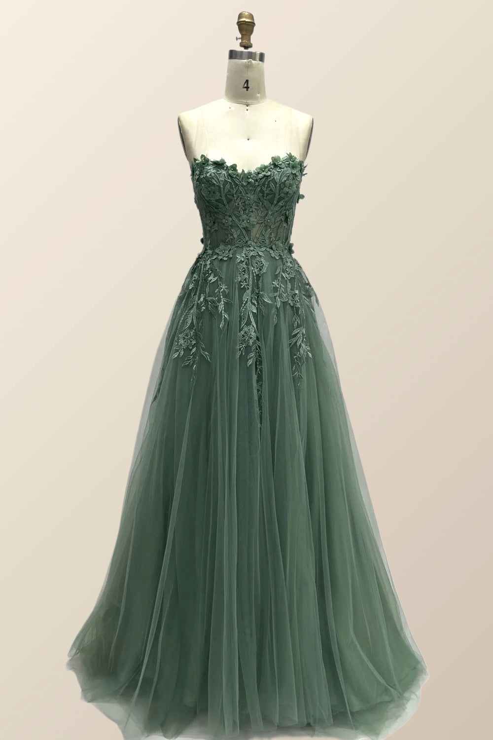 Black Floral Embroidery Strapless A-line Formal Dress