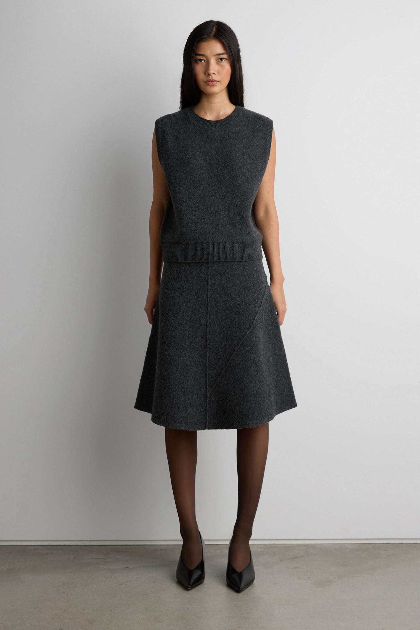 BOILED WOOL MIDI SKIRT