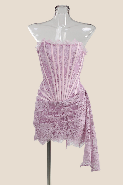 Ivory Tight Lace Short Dress with Train